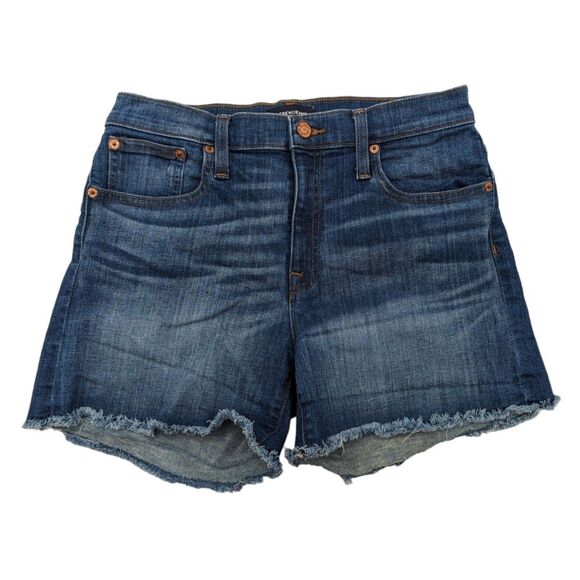 J Crew Hipslung Cut Off Shorts Womens 26 Blue Denim Raw Hem Cuffed Casual - Picture 1 of 6